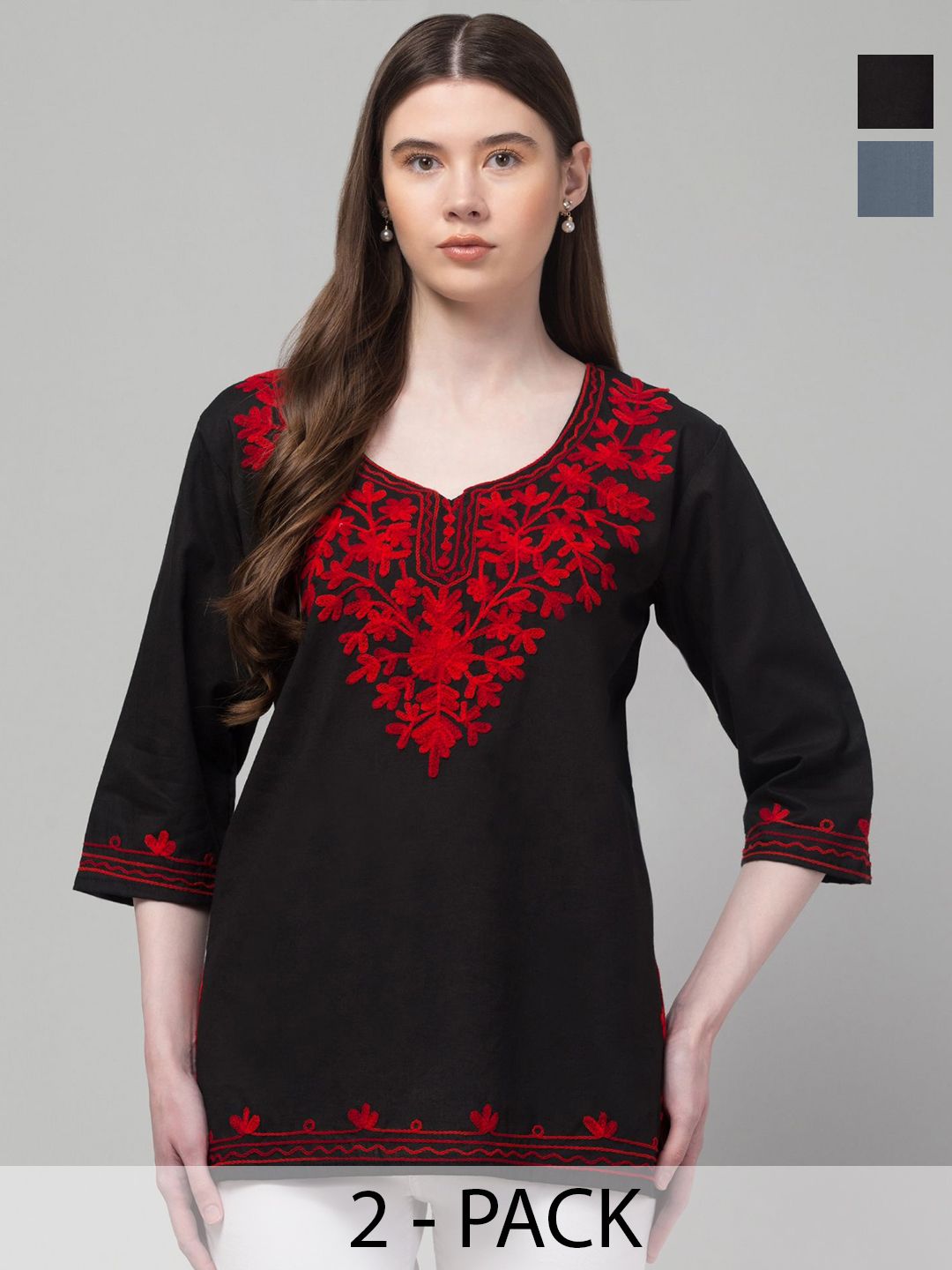 Aura Glam Ethnic Motifs Embroidered Chikankari Chikankari Kurti-picture-10