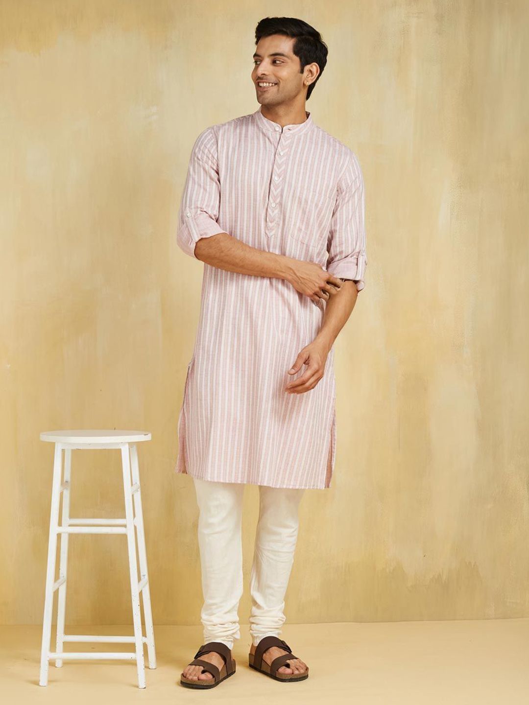 Fabindia Men Striped Thread Work Kurta-picture-10