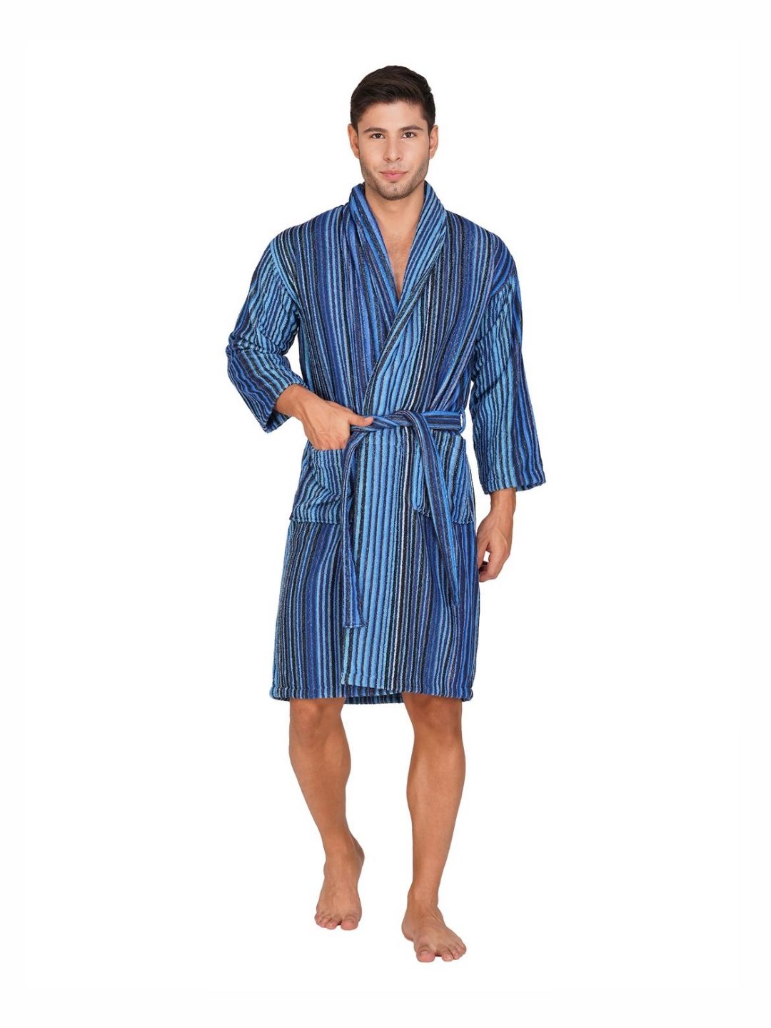 RANGOLI Pinstripe Pure Cotton 450 GSM Bath Robe-image-37