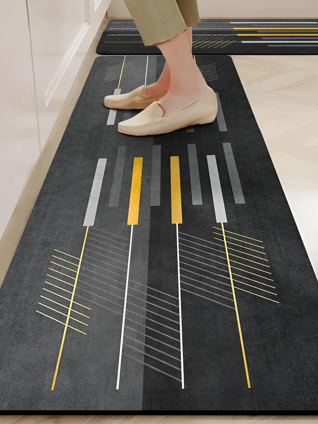 Yellow Weaves 2Pcs Black & Yellow Printed Kitchen Mats-picture-37