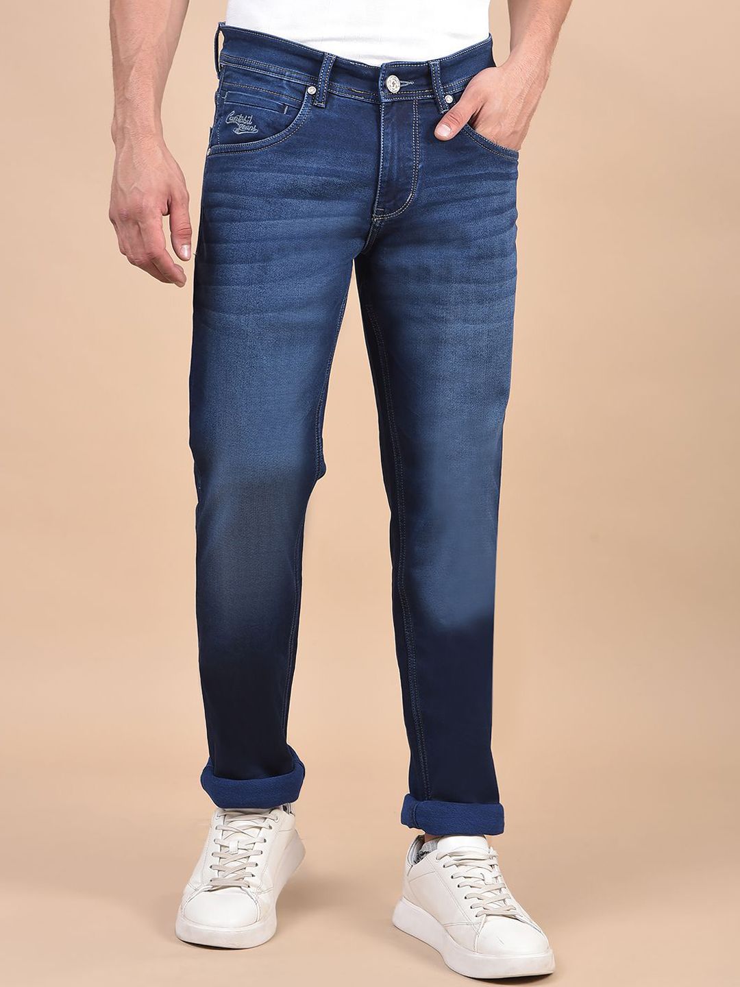 Cantabil Men Regular Fit Mid-Rise Low Distress Stretchable Jeans-picture-11