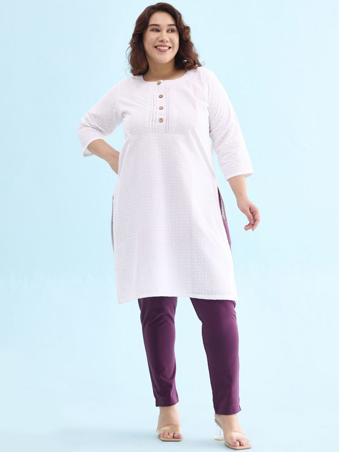 Go Colors Women Straight Pure Cotton Kurti With Trousers