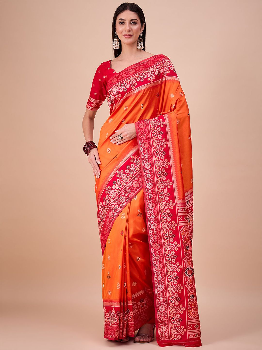 House of Pataudi Ethnic Motifs Woven Design Patola Saree With Unstitched Blouse-picture-36