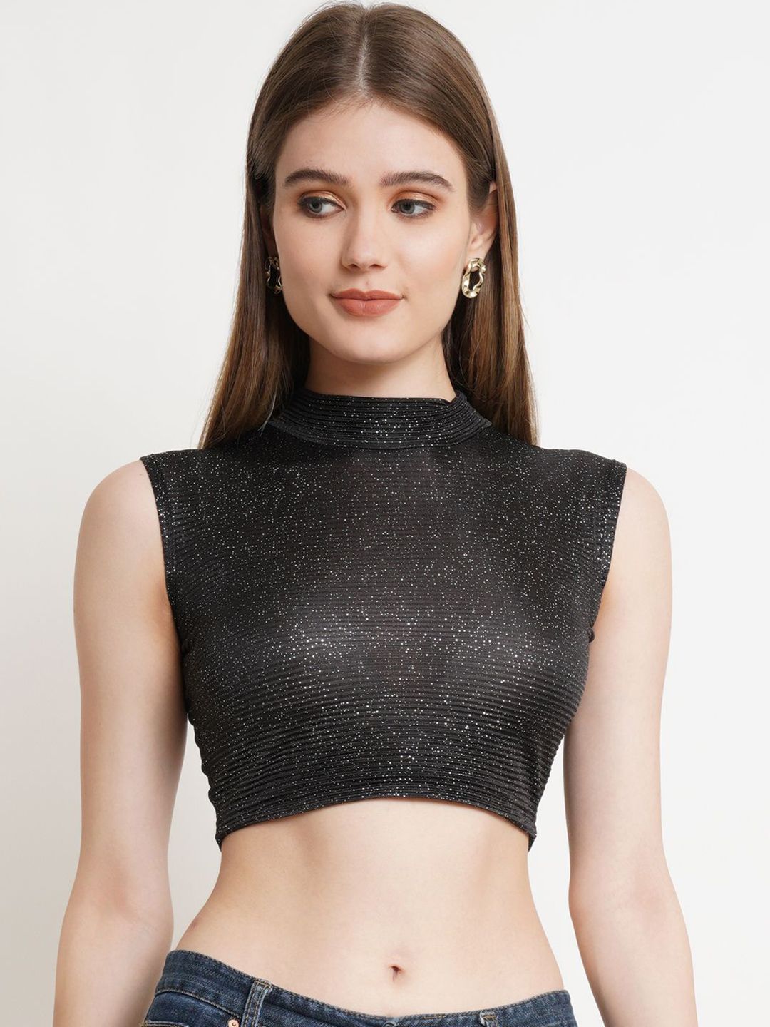 Popwings Women Embellished HighNeck Crop Top-picture-19
