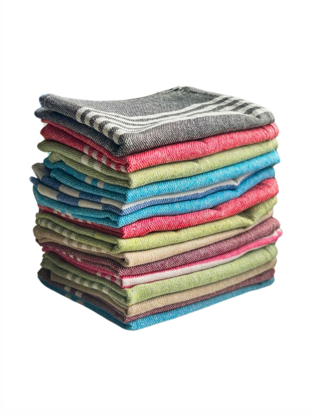 Aura 15Pcs Red & Green Striped Pure Cotton Kitchen Towels-image-38