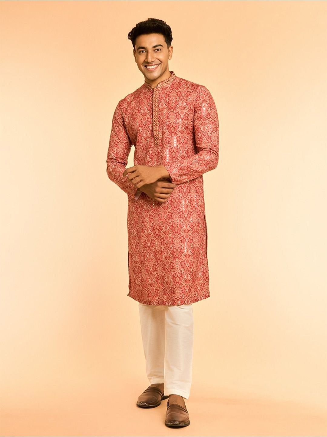 Diwas by Manyavar Ethnic Motifs Printed Sequinned Mandarin Collar Straight Kurta-picture-31