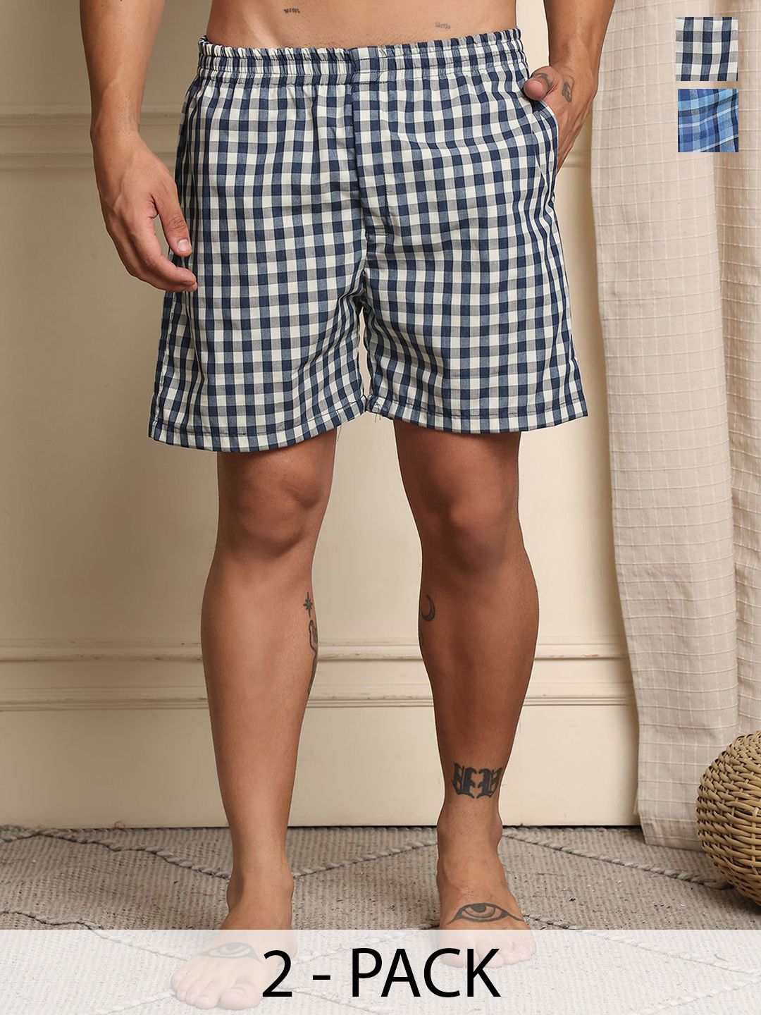 Mast & Harbour Pack Of 2 Checked Super Combed Cotton Boxers BOXCOM64-S-image-40