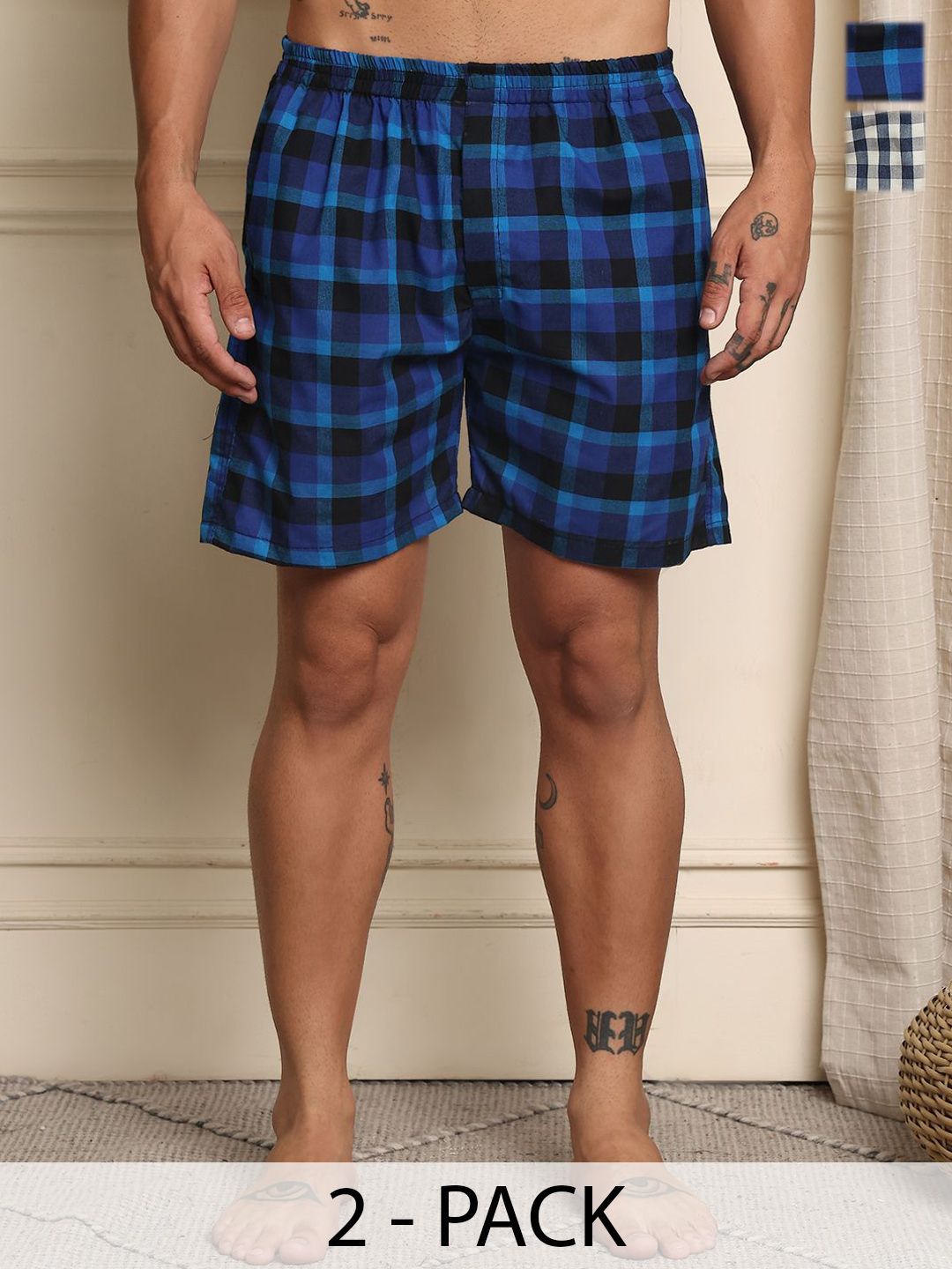 Mast & Harbour Pack Of 2 Checked Cotton Boxers BOXCOM49-S-image-49