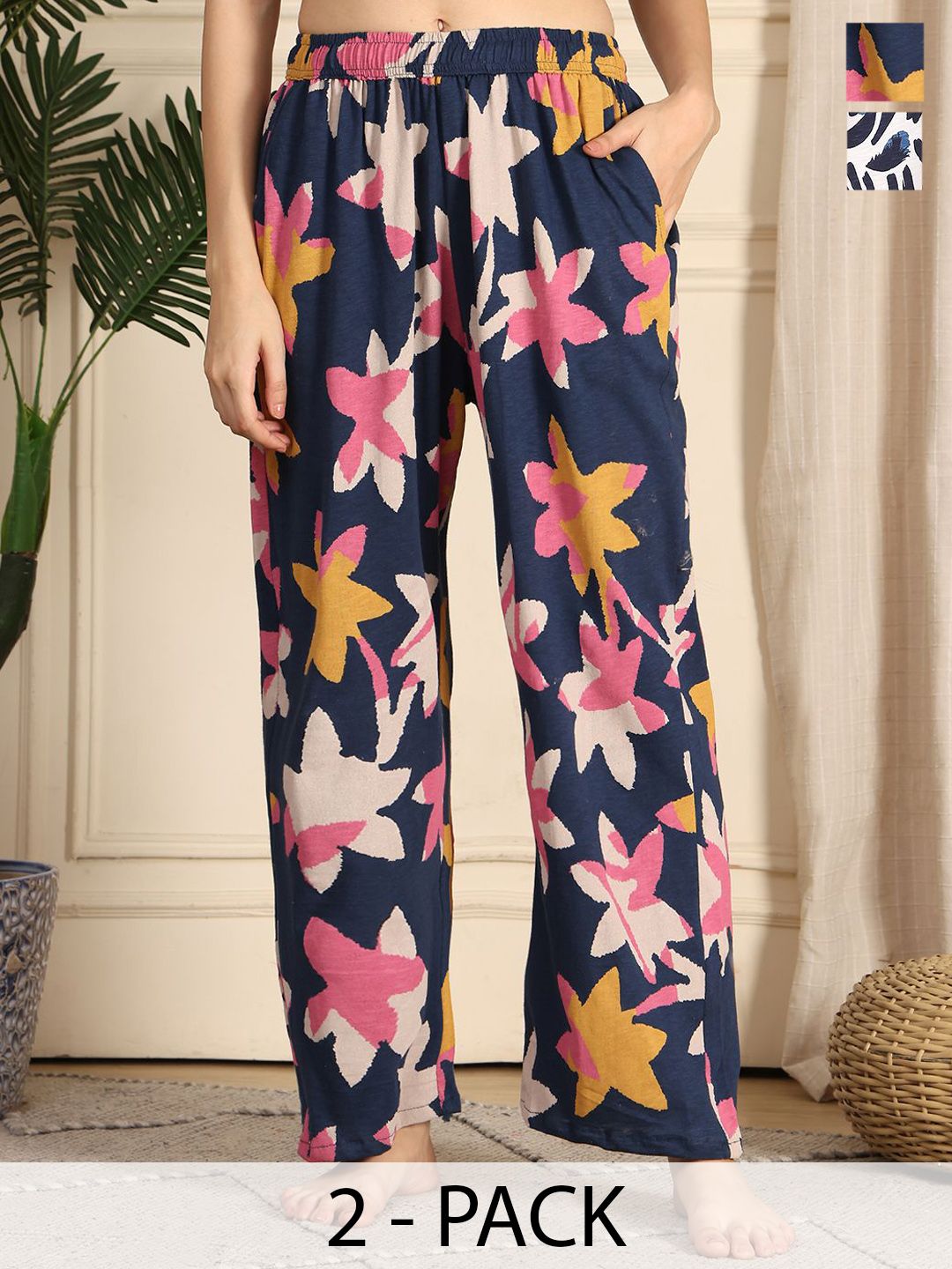 TAG 7 Pack Of 2 Printed Cotton Mid-Rise Lounge Pants-picture-32