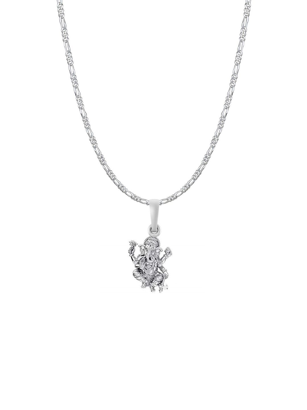AKSHAT SAPPHIRE 925 Sterling Silver Ganesh Pendant with Figaro Chain-picture-23