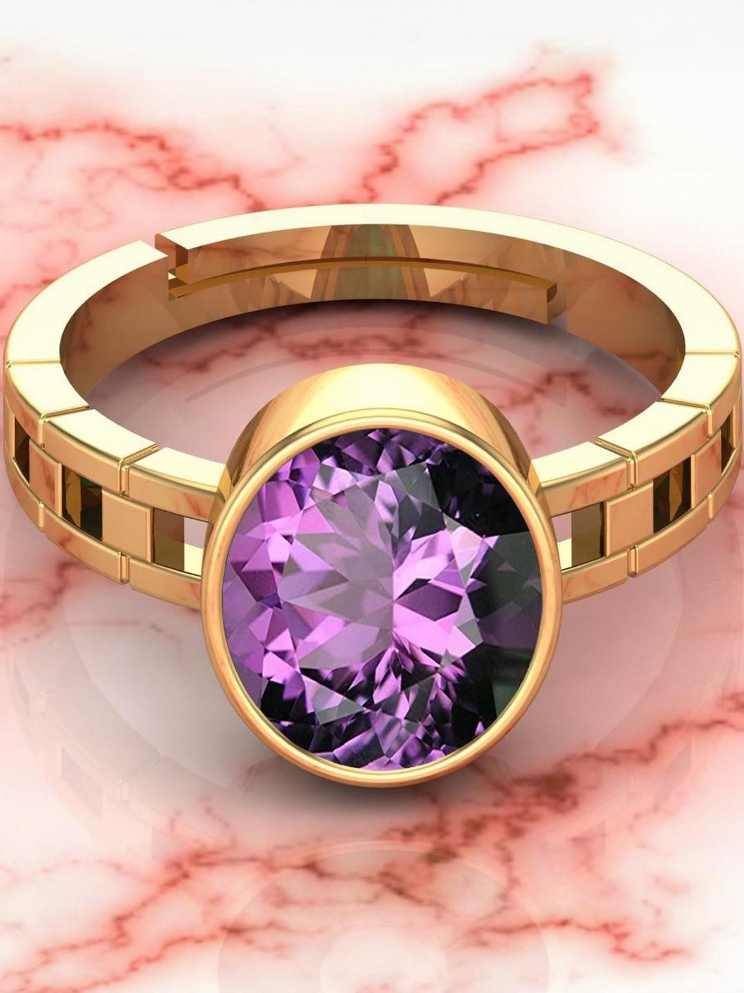 Sidharth Gems 10.25 Ratti 9.25 KT Amethyst Gold Plated Brass Ring-image-4
