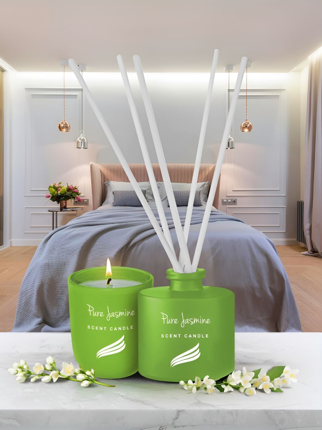 Pan Aromas Black Pure Jasnime Reed Diffuser - 100 ml & Scented Candle - 150 g-picture-48