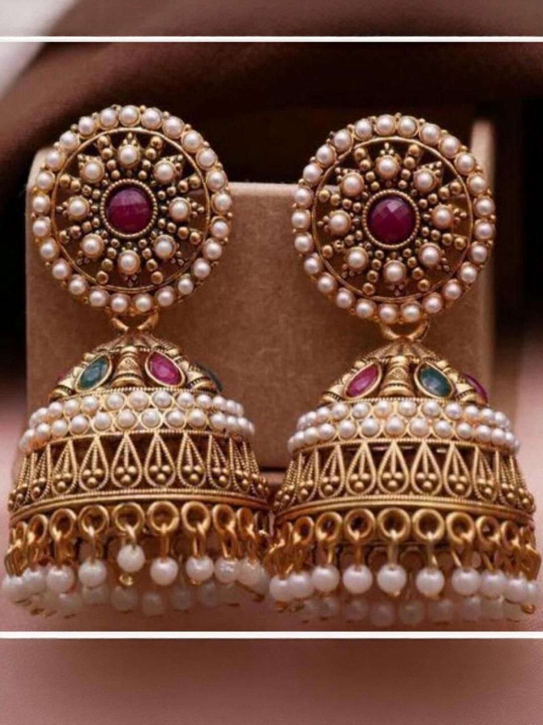 tulsi imitation Artificial Stones Studded & Beads Beaded Dome Shaped Jhumkas-picture-38