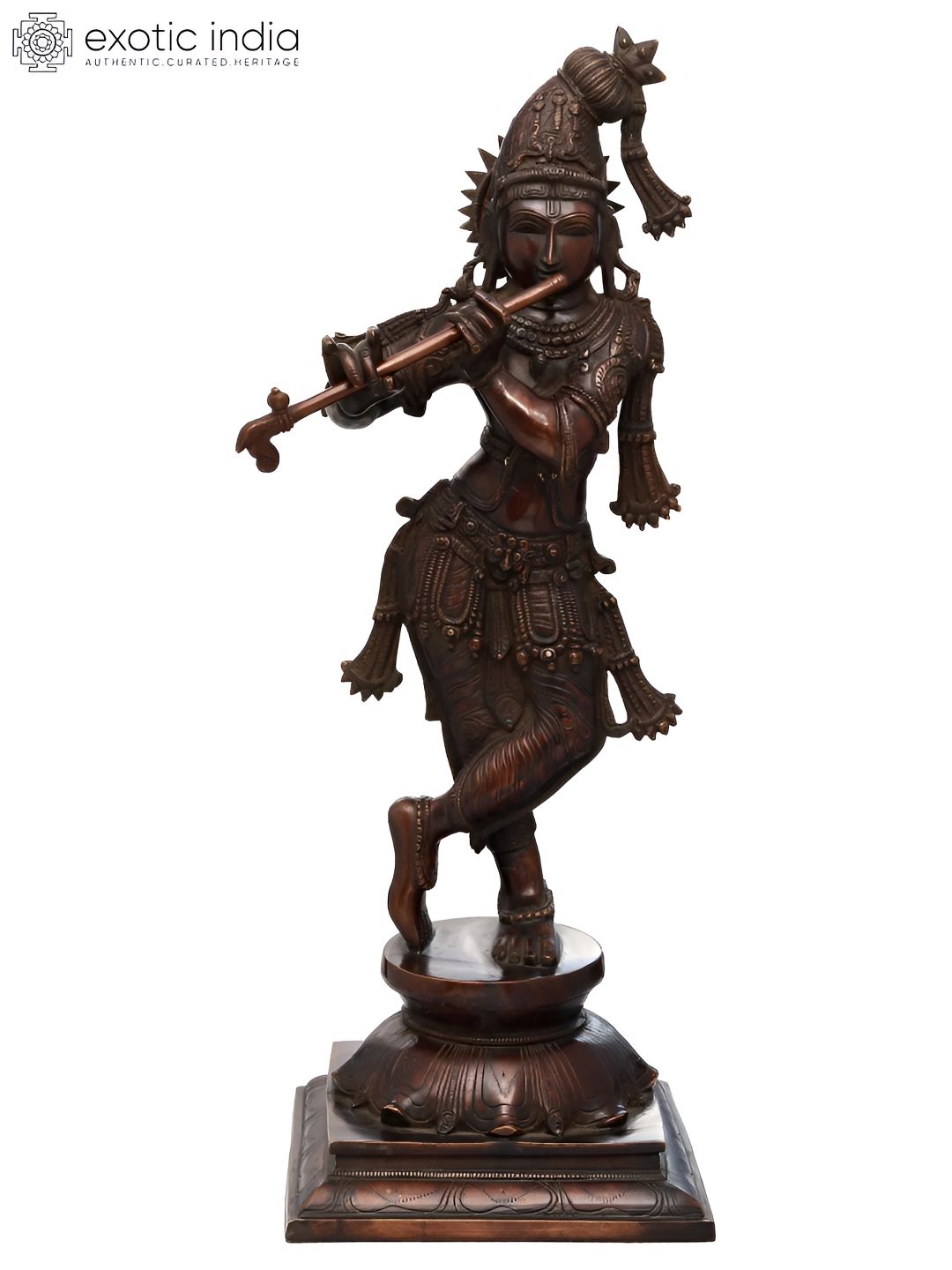 Exotic India Brown & Copper-Toned Tribhanga Murari Krishna Religious Idol Showpiece-image-18