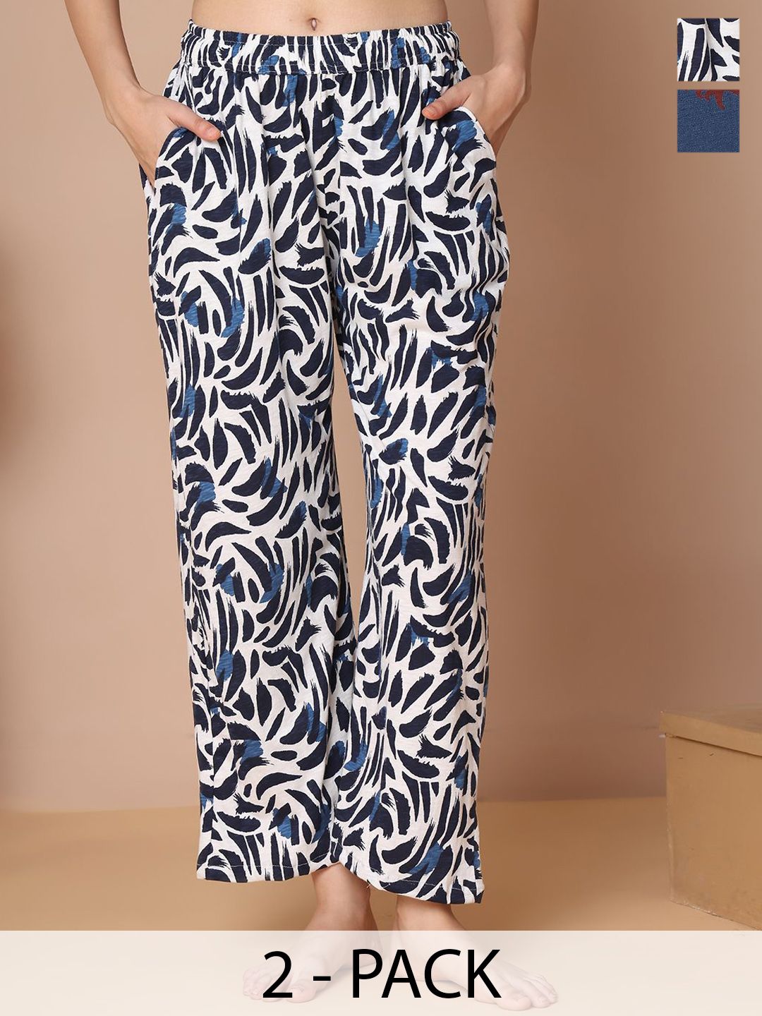 TAG 7 Women Pack Of 2 Printed Cotton Mid-Rise Lounge Pants-picture-27