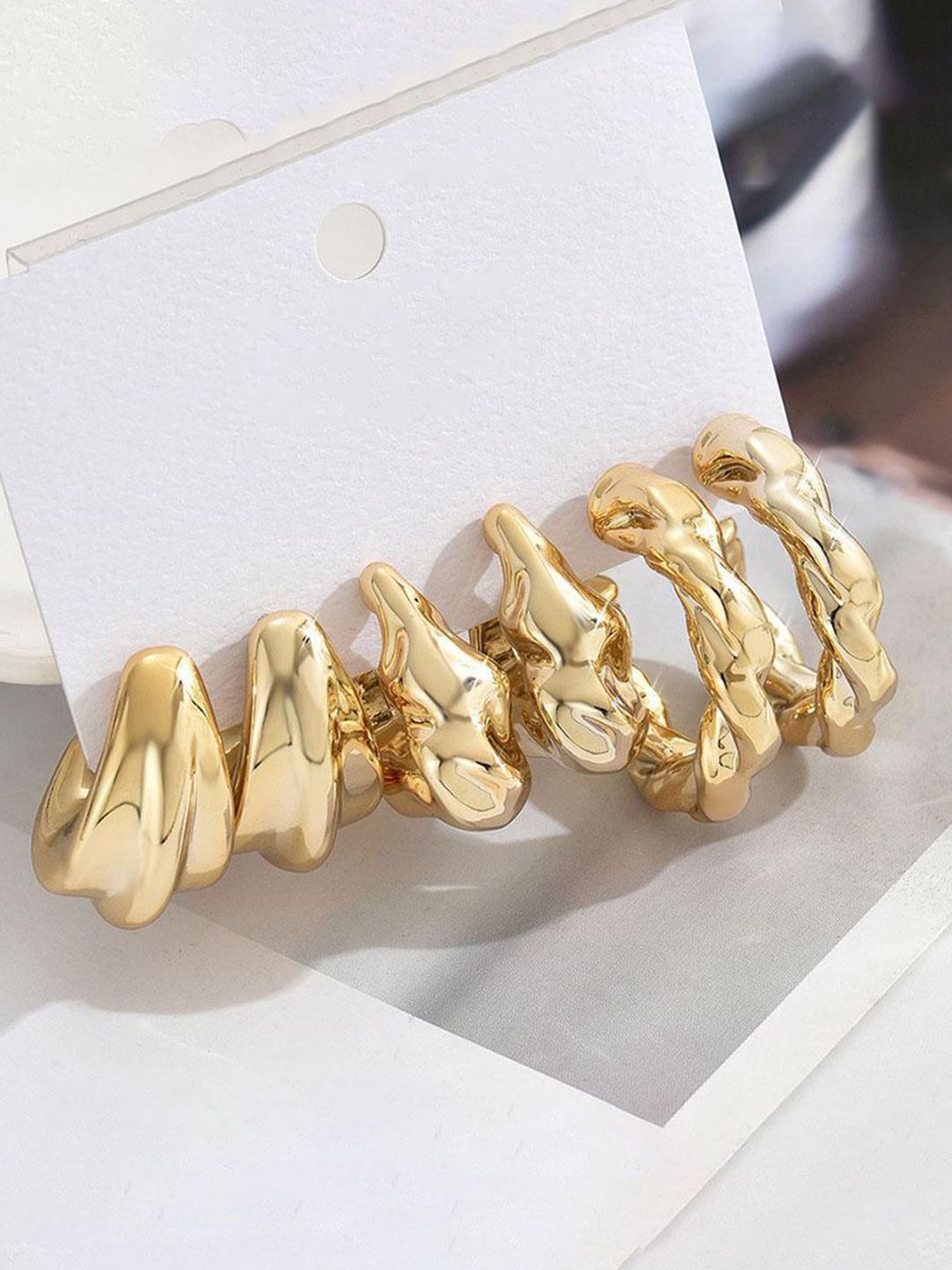 GOLDIWALA Set Of 3 Gold Plated Contemporary Chunky Korean Half Hoop Earrings-picture-40