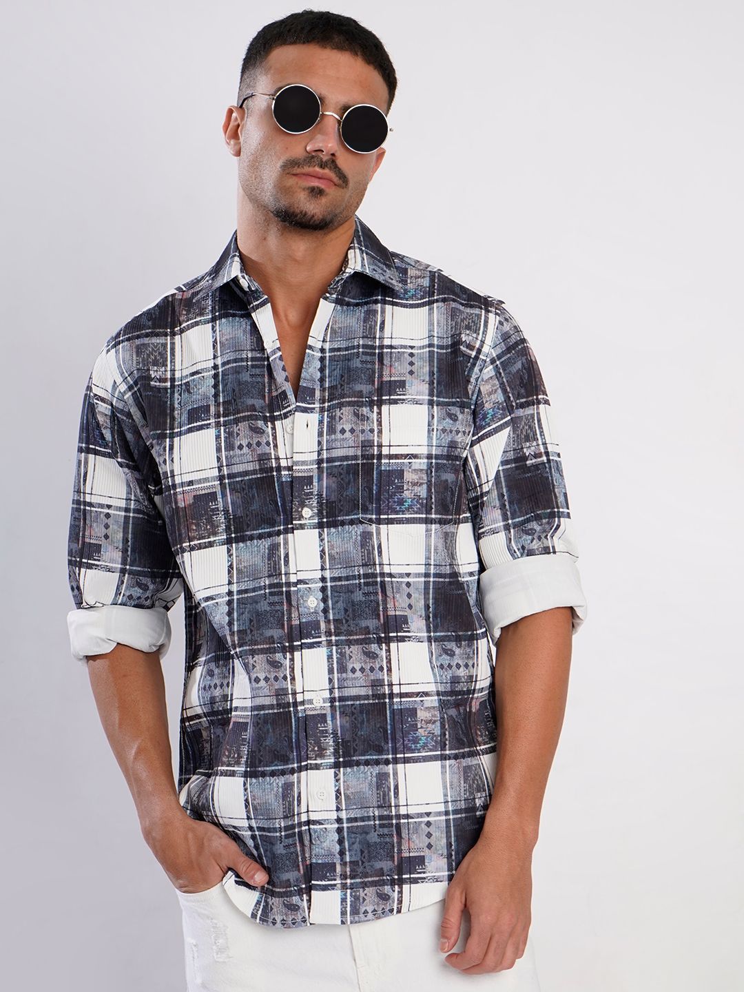 Bene Kleed Men Tartan Checks Printed Spread Collar Casual Shirt-picture-26