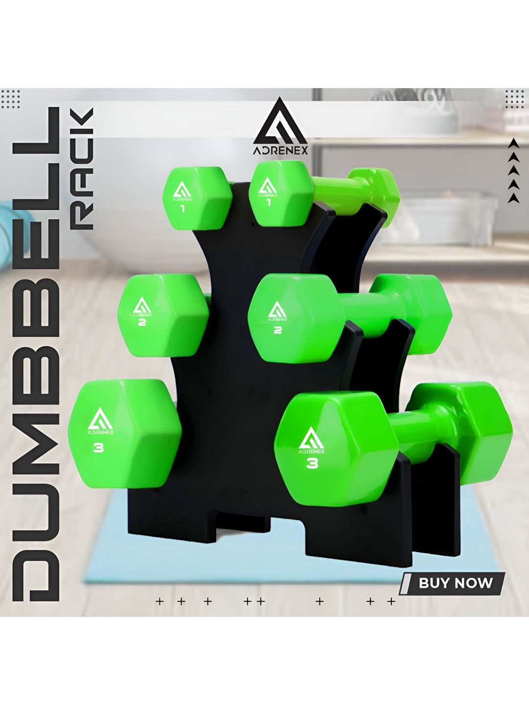 ADRENEX Set Of 6 Hexagon Fixed Weight Dumbbell - 12kg-picture-39