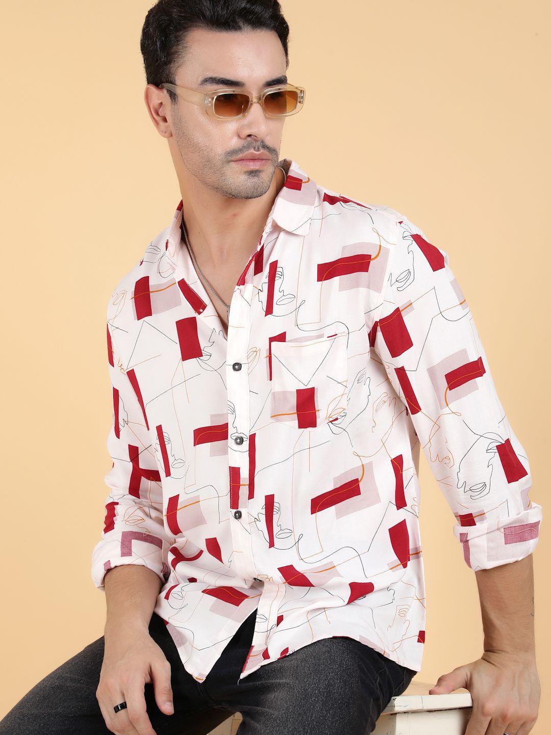 Stylecast X Kotty Men Comfort Geometric Printed Cotton Casual Shirt-picture-20