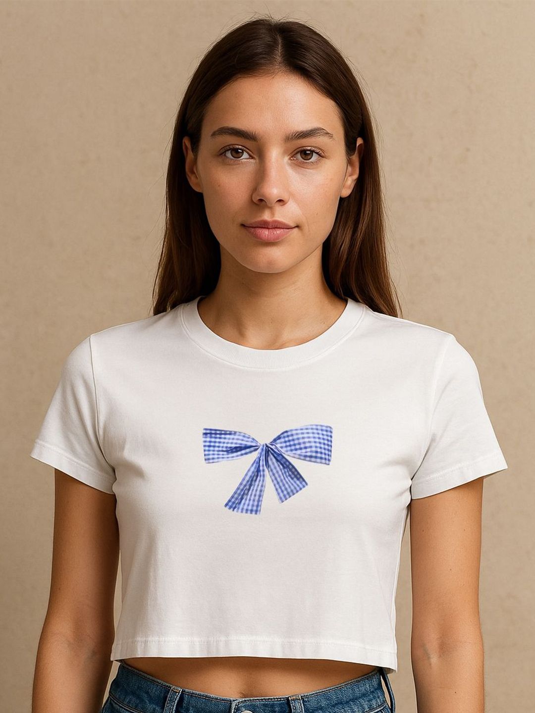 Art By Ritik Women Gingham Bow Crop Tshirt-picture-24
