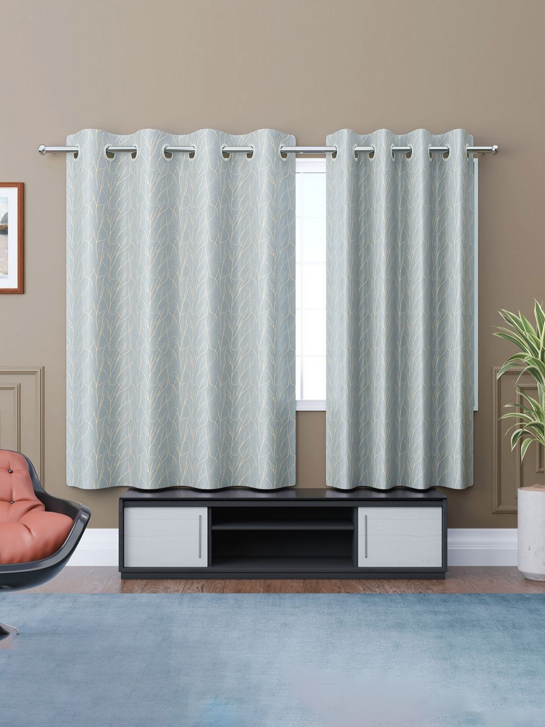 Aura Grey & White 2 Pieces Abstract Room Darkening Window Curtain-image-12