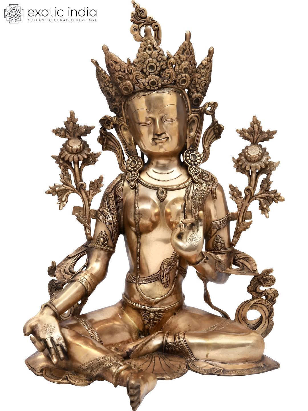 Exotic India Gold-Toned & Brown Seated Shyama Tara Religious Idol Showpiece-image-32