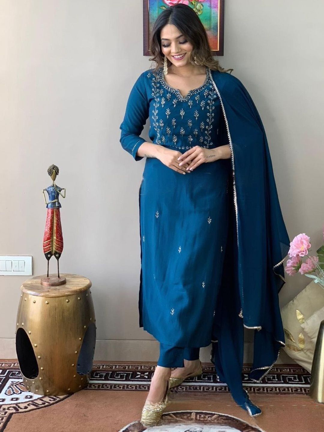 Moda Rapido Women Ethnic Motifs Embroidered Kurta with Trousers & With Dupatta