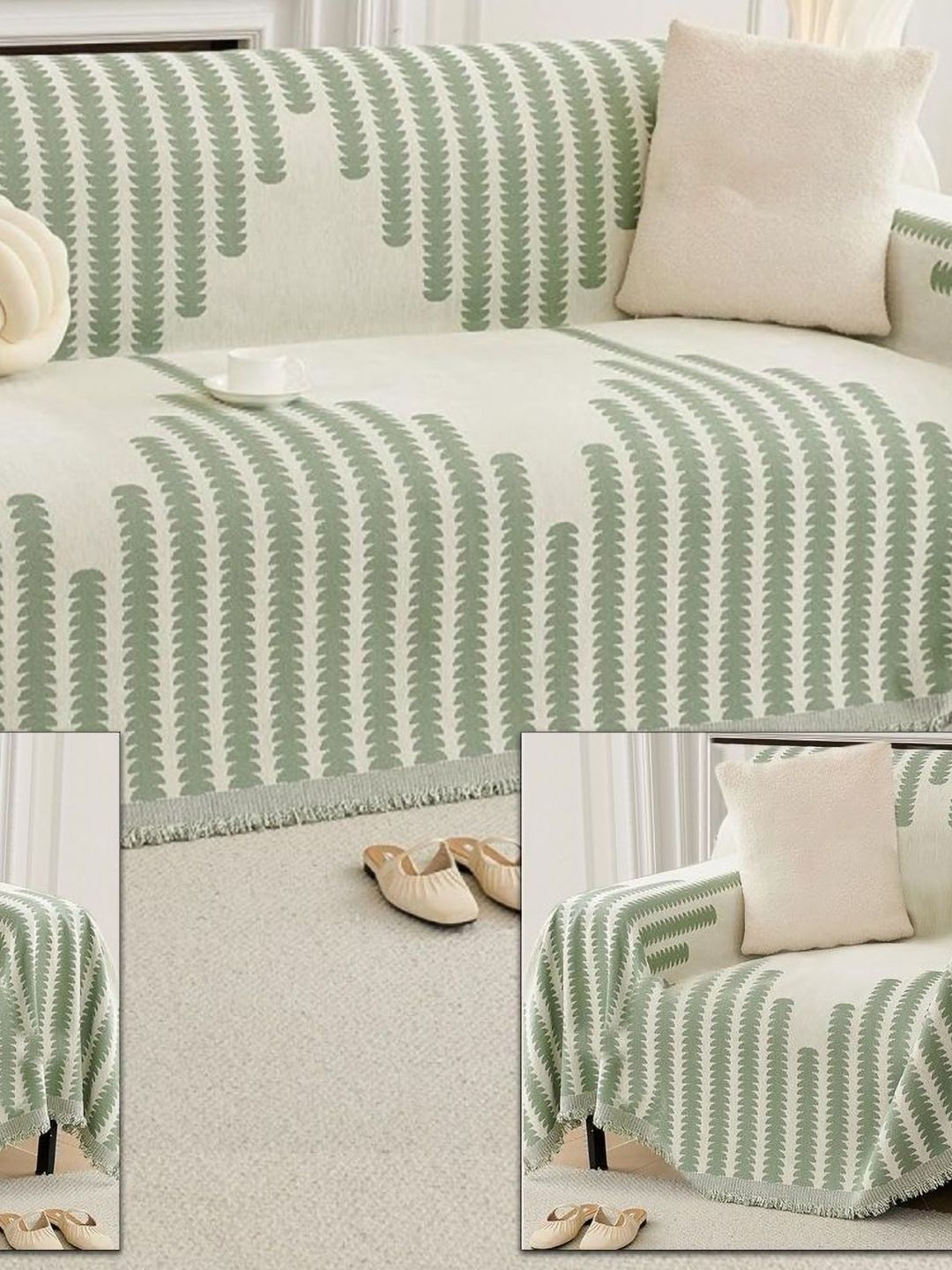 Stylista Green Polyester Sofa Cover With Arms-image-25