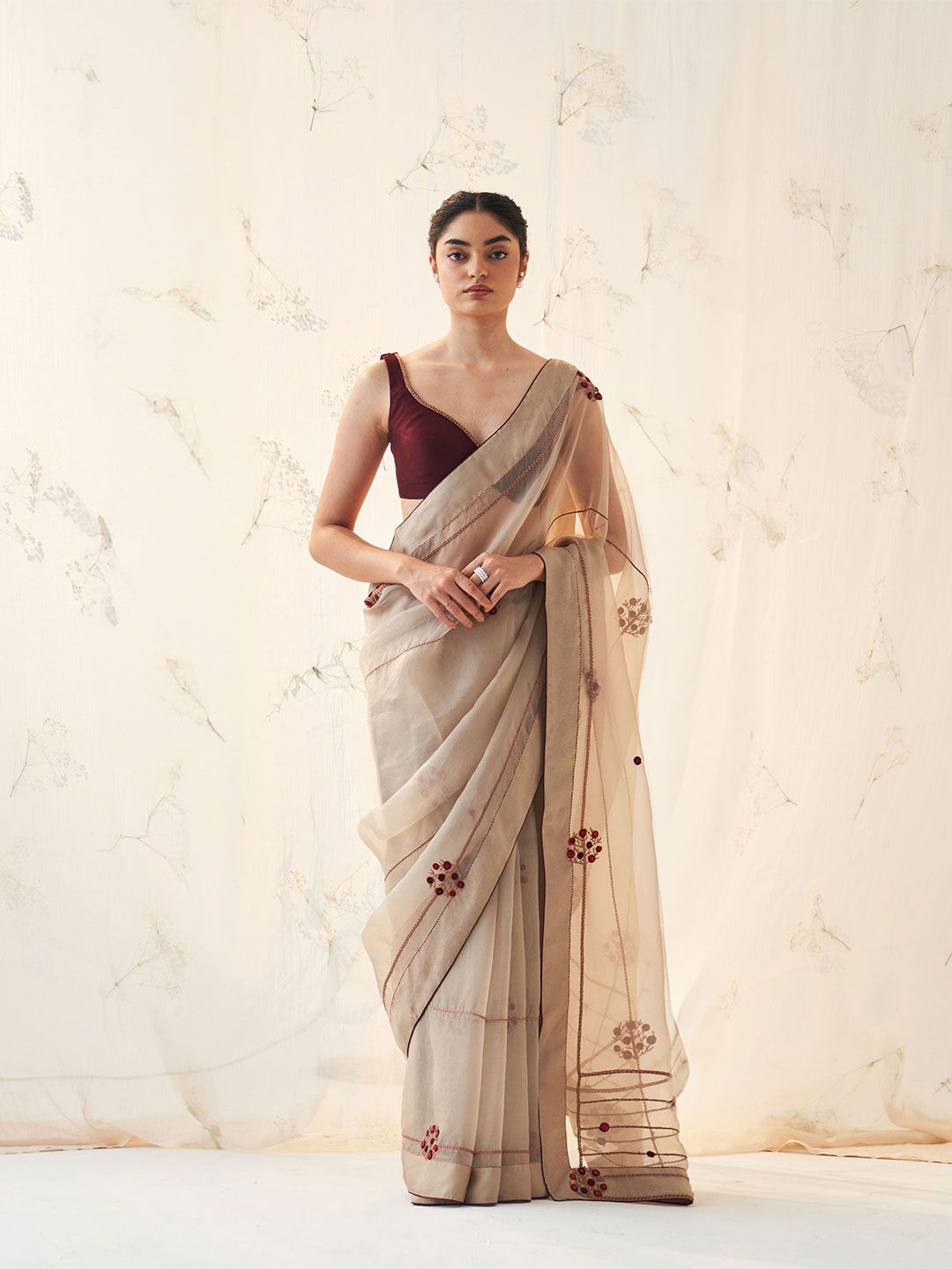 JANKI INDIA Floral Printed Embroidered Organza Designer Saree-picture-30