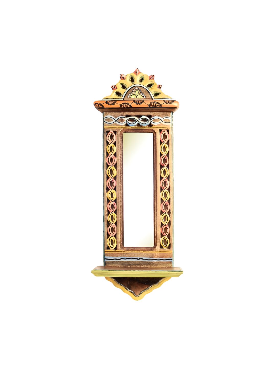 AAKRITI ART CREATIONS Brown & Yellow Apratim-I Mirror With Hand-Painted Carvings-picture-47
