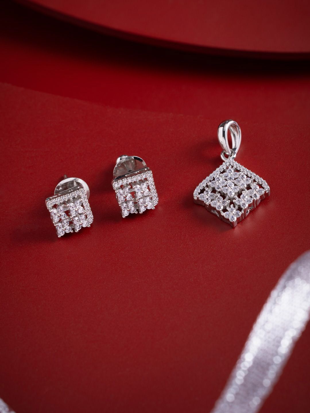 Kushal's Fashion Jewellery White Rhodium-Plated Party Pendant Set-picture-12