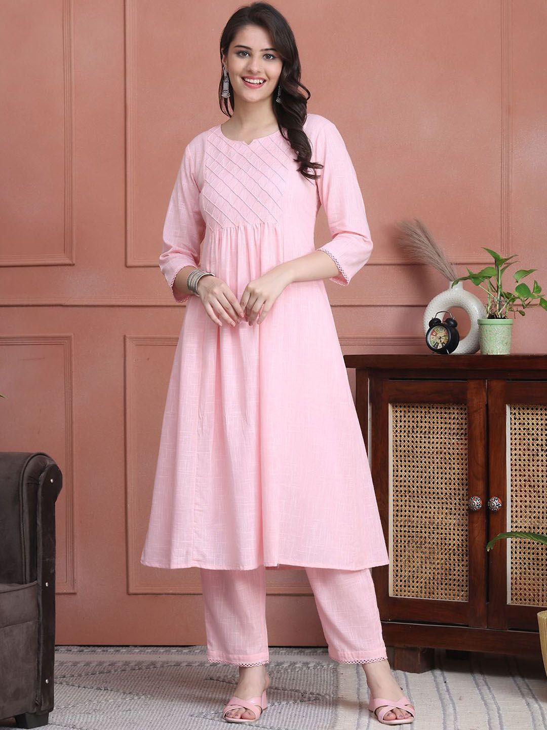 JABAMA Embroidered A-Line Pure Cotton Kurta With Trousers