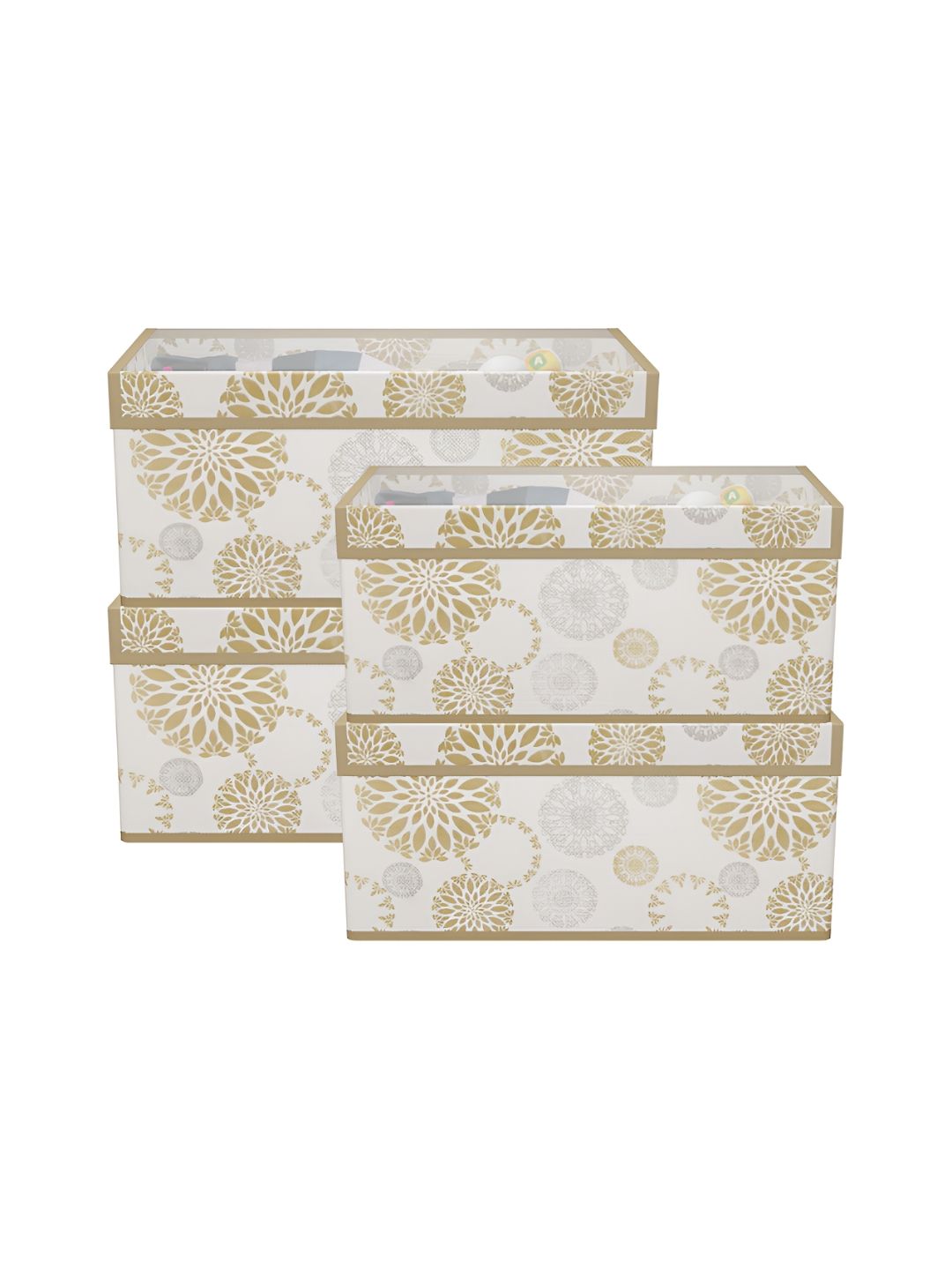 Aura White & Gold Toned 4 Pieces Printed Storage Box With Lid-picture-19