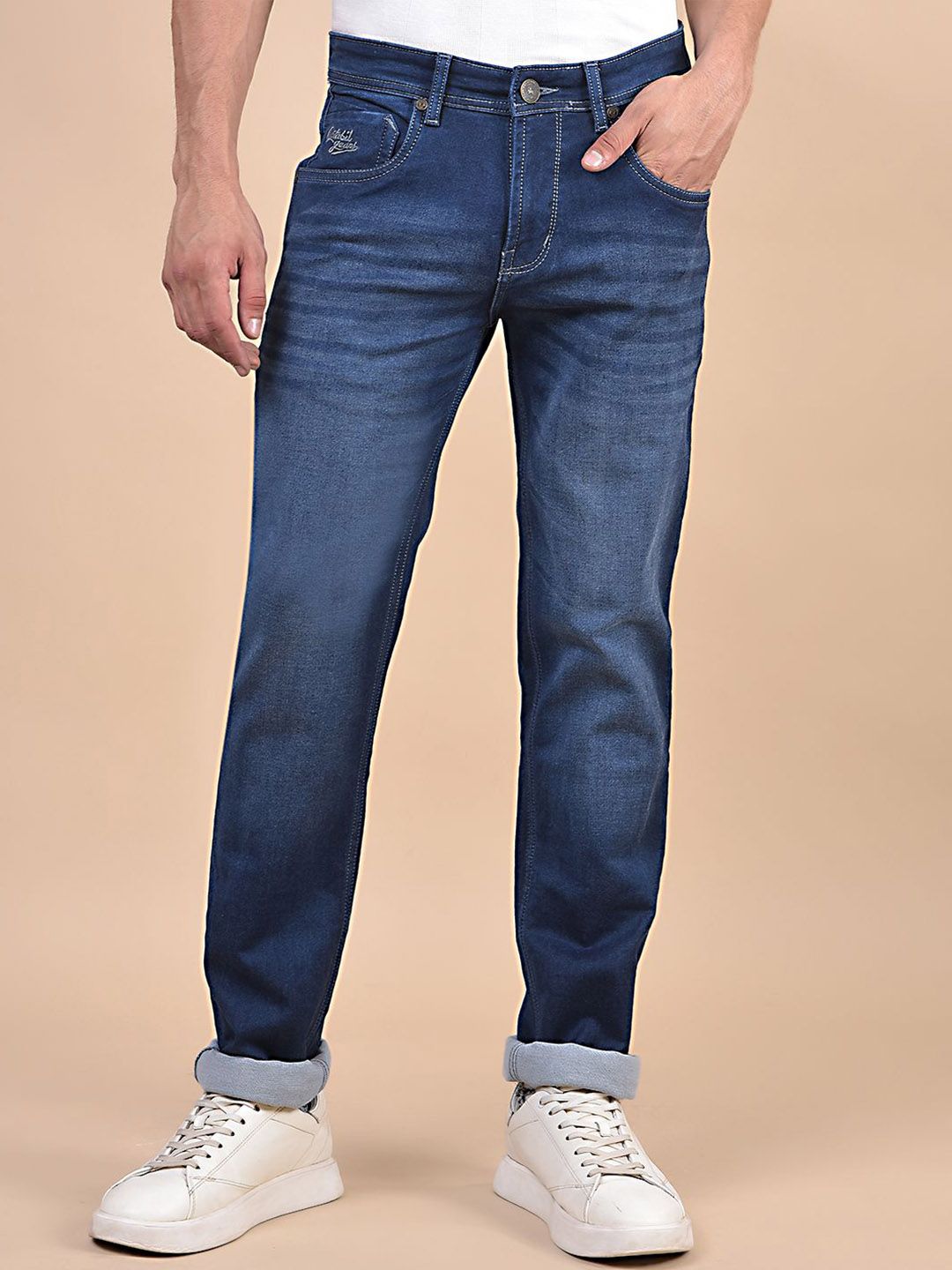 Cantabil Men Regular Fit Mid-Rise Low Distress Light Fade Stretchable Jeans-picture-38