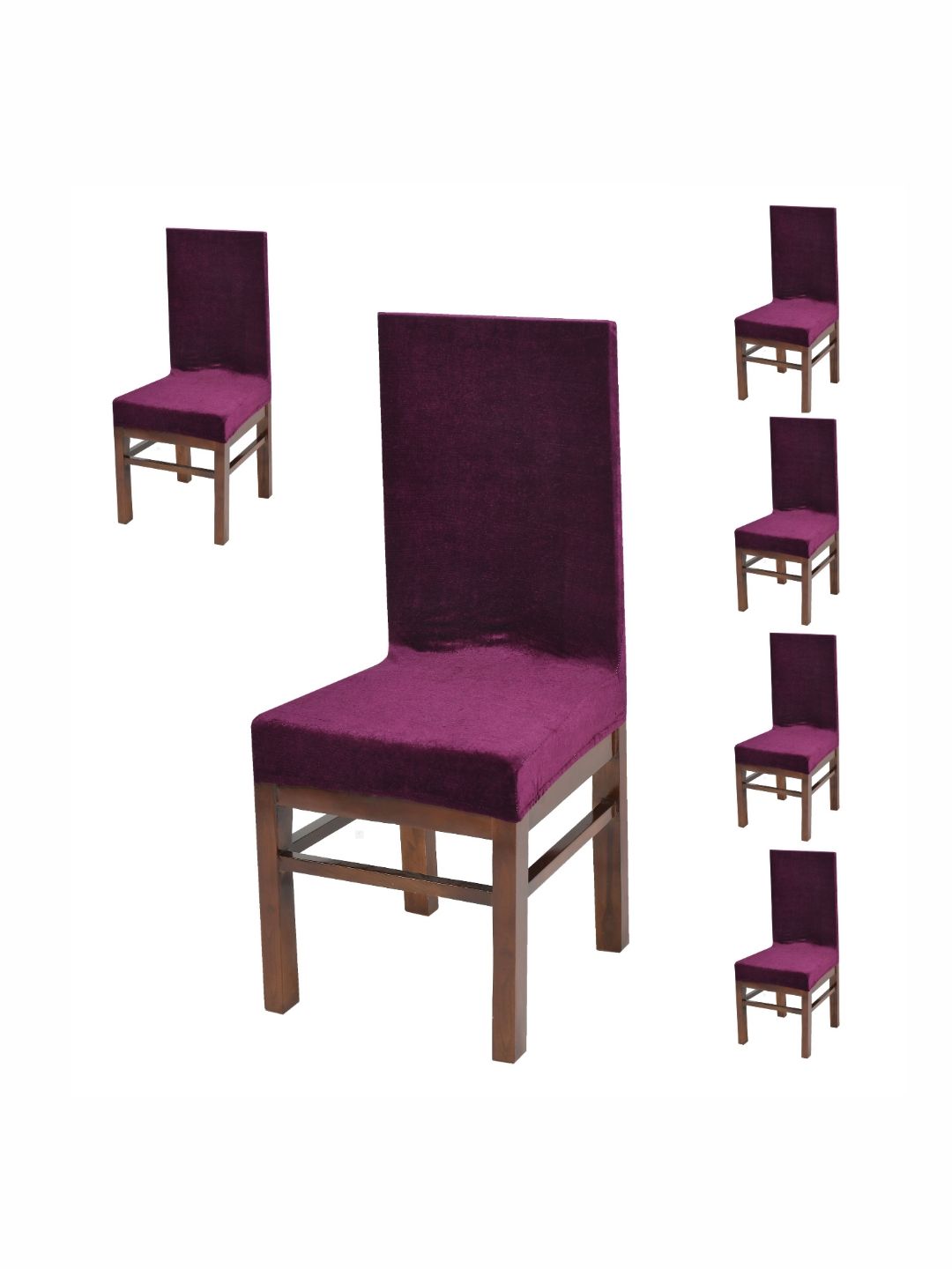 DECOR VATIKA Set Of 6 Maroon Strechable Chair Covers