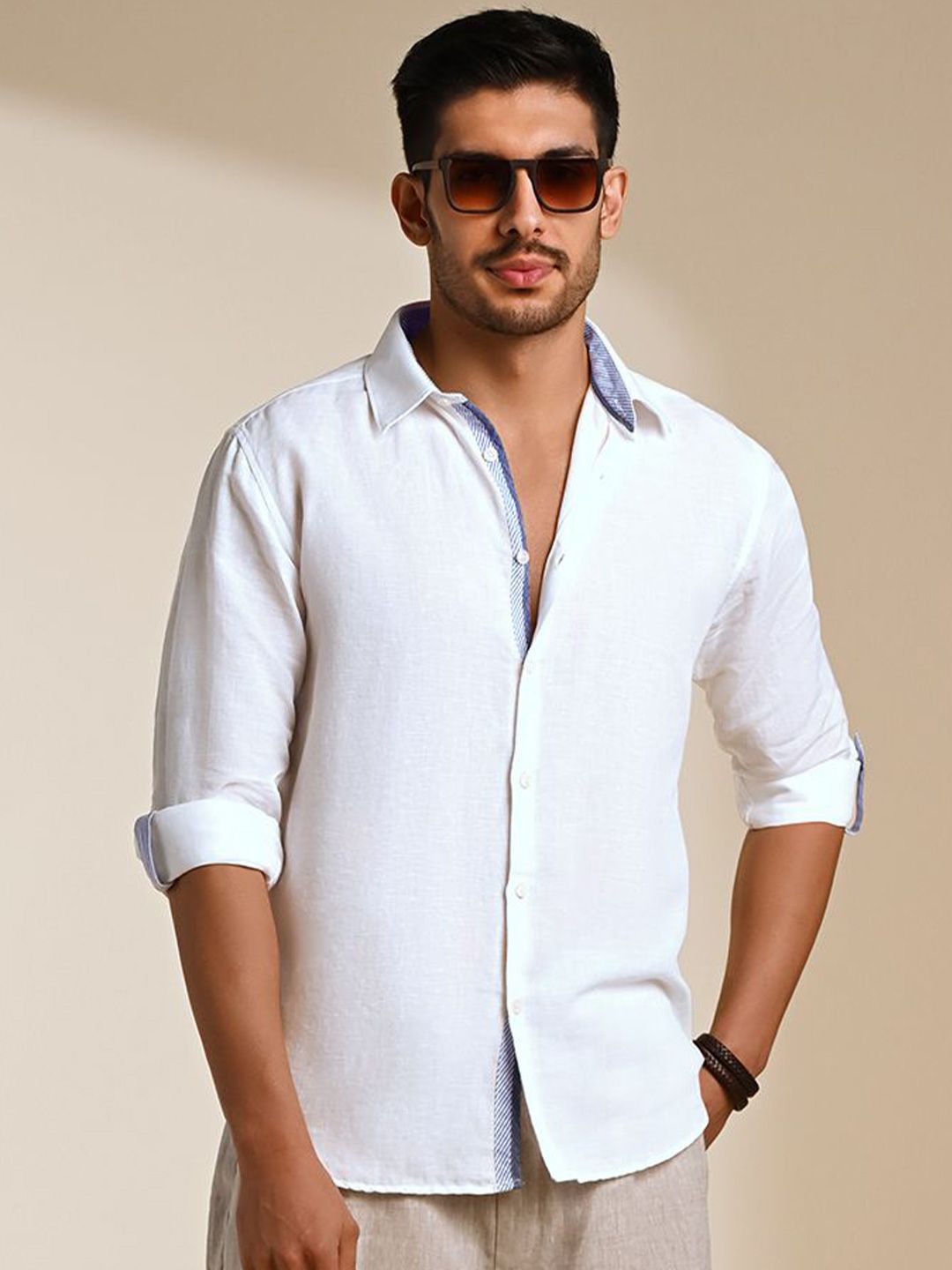 KINGDOM OF WHITE Men Relaxed Lightweight Linen Shirt-picture-18