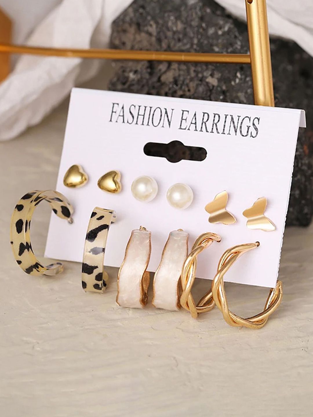 GOLDIWALA Set of 6 Gold-Plated Korean Half Hoop Earrings-picture-19