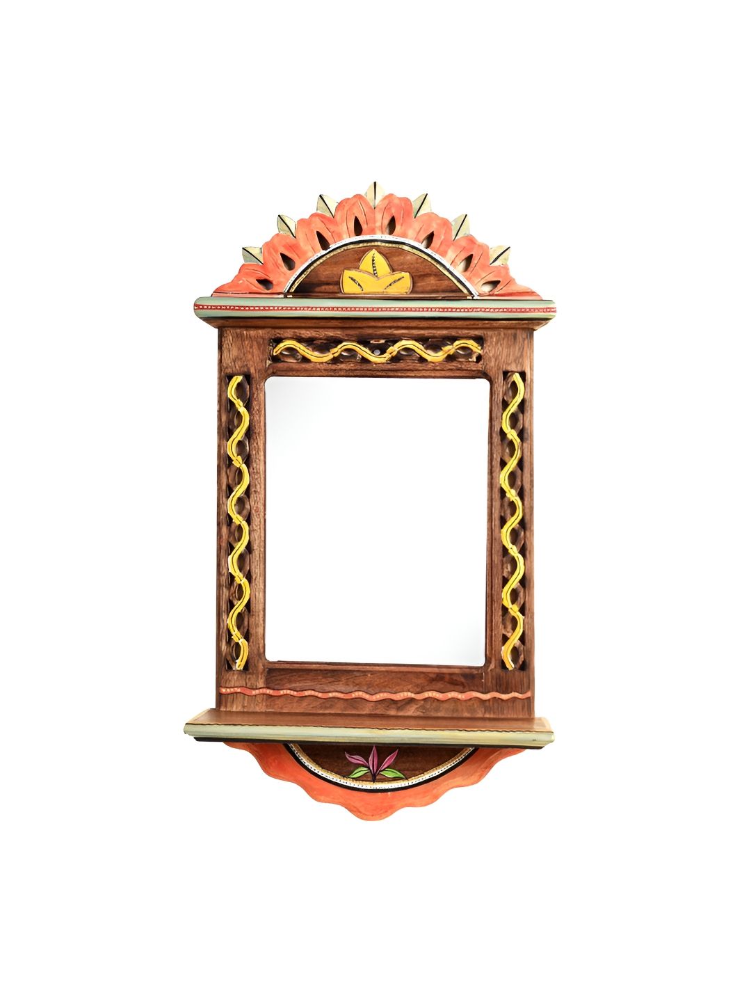 AAKRITI ART CREATIONS Apratim Brown & Yellow Mirror With Hand-Painted Carvings-picture-24