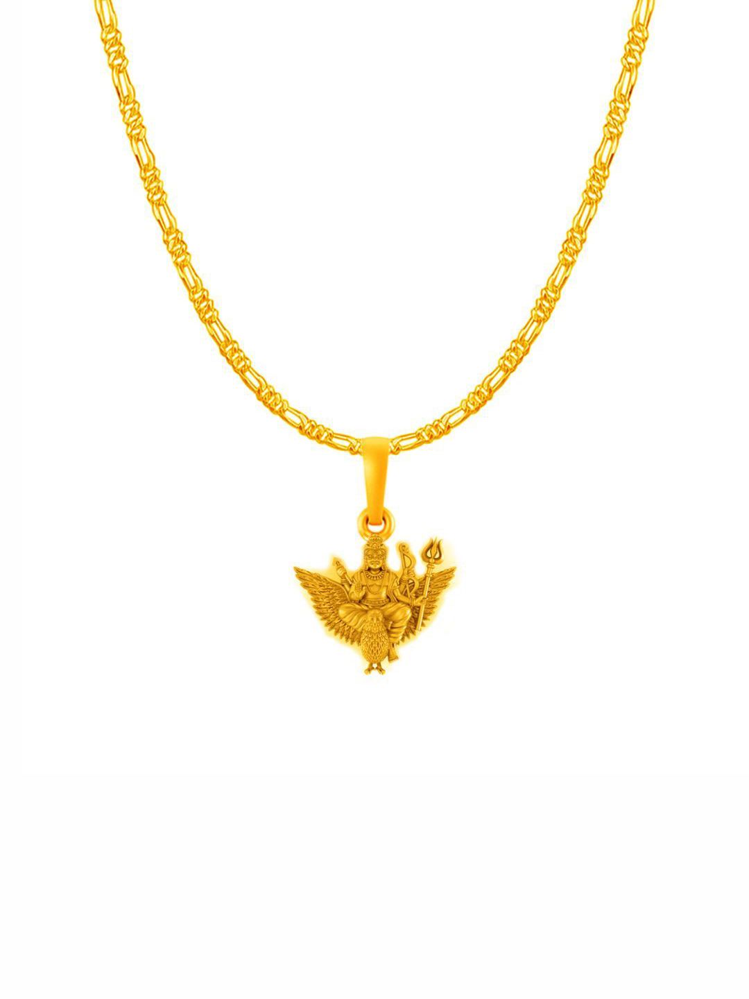 AKSHAT SAPPHIRE Men 925 Silver 22Kt Gold-Plated Shani Dev Pendant & Figaro Chain-picture-27