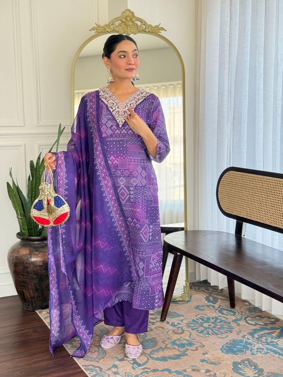 KALINI Women Embroidered Straight Kurta Set