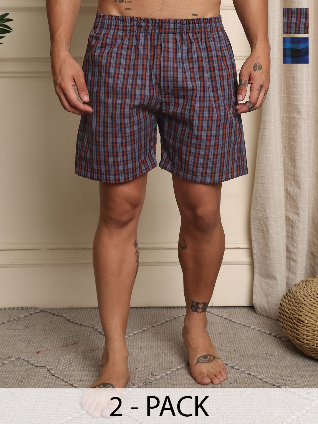 Mast & Harbour Pack Of 2 Checked Super Combed Cotton Boxers BOXCOM19-S-image-39