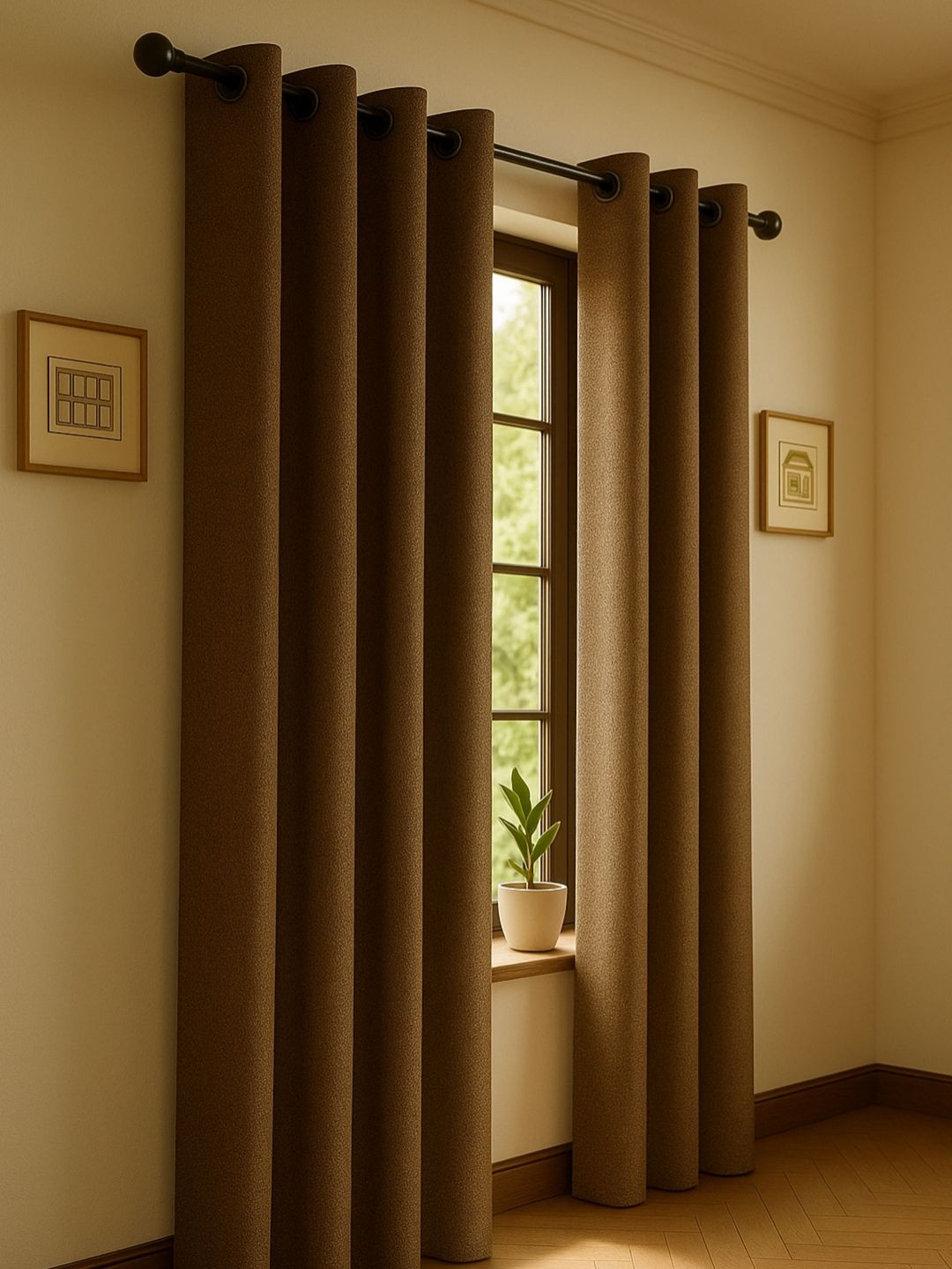 STITCHNEST Brown Black Out Door Curtain-picture-20