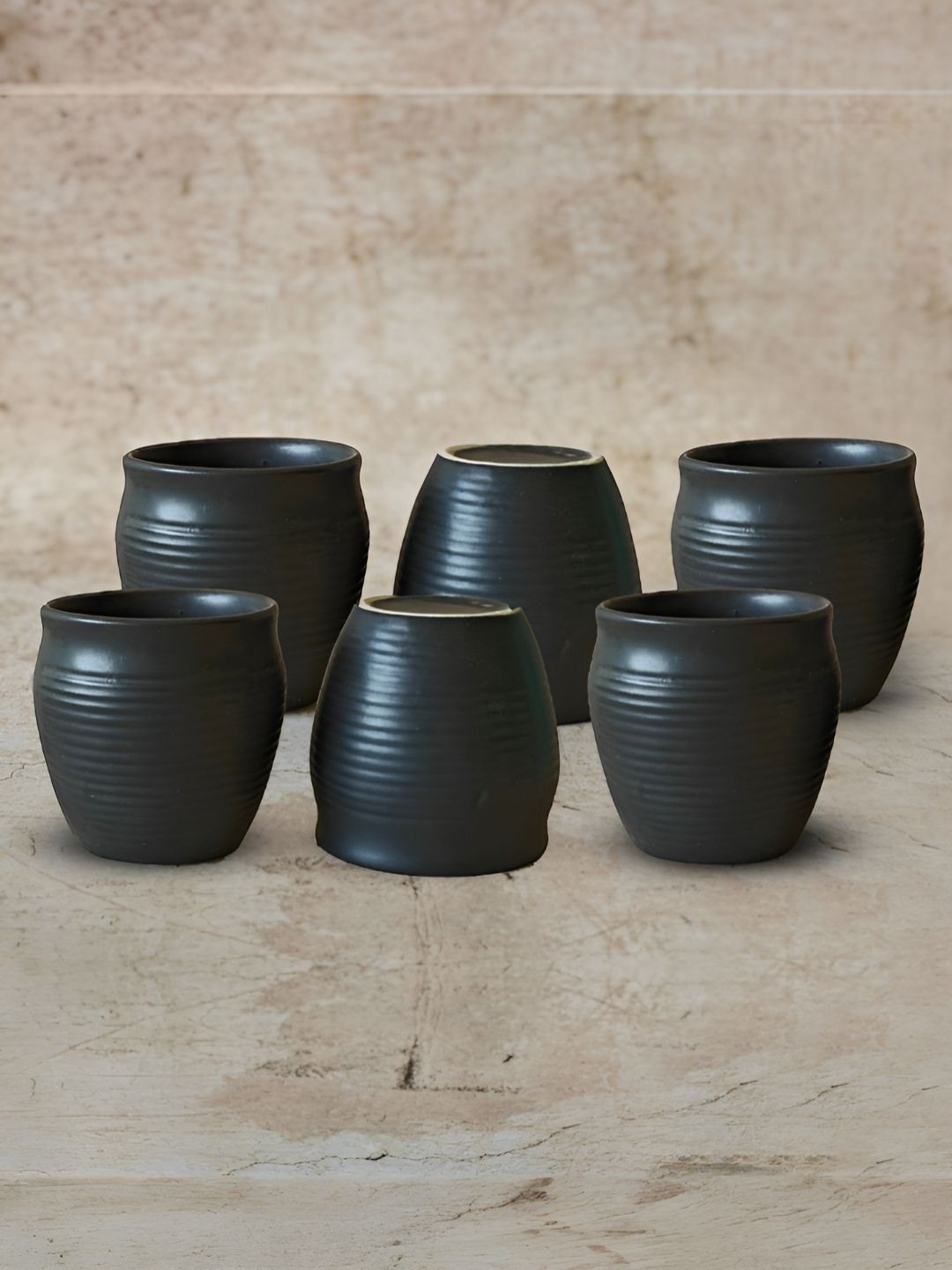 Claymistry Black 6 Pieces Ceramic Glossy Kulladhs 180ml
