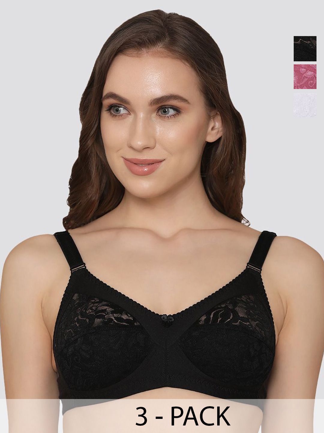 K LINGERIE Pack of 3 Clare Full Support Lace Bra