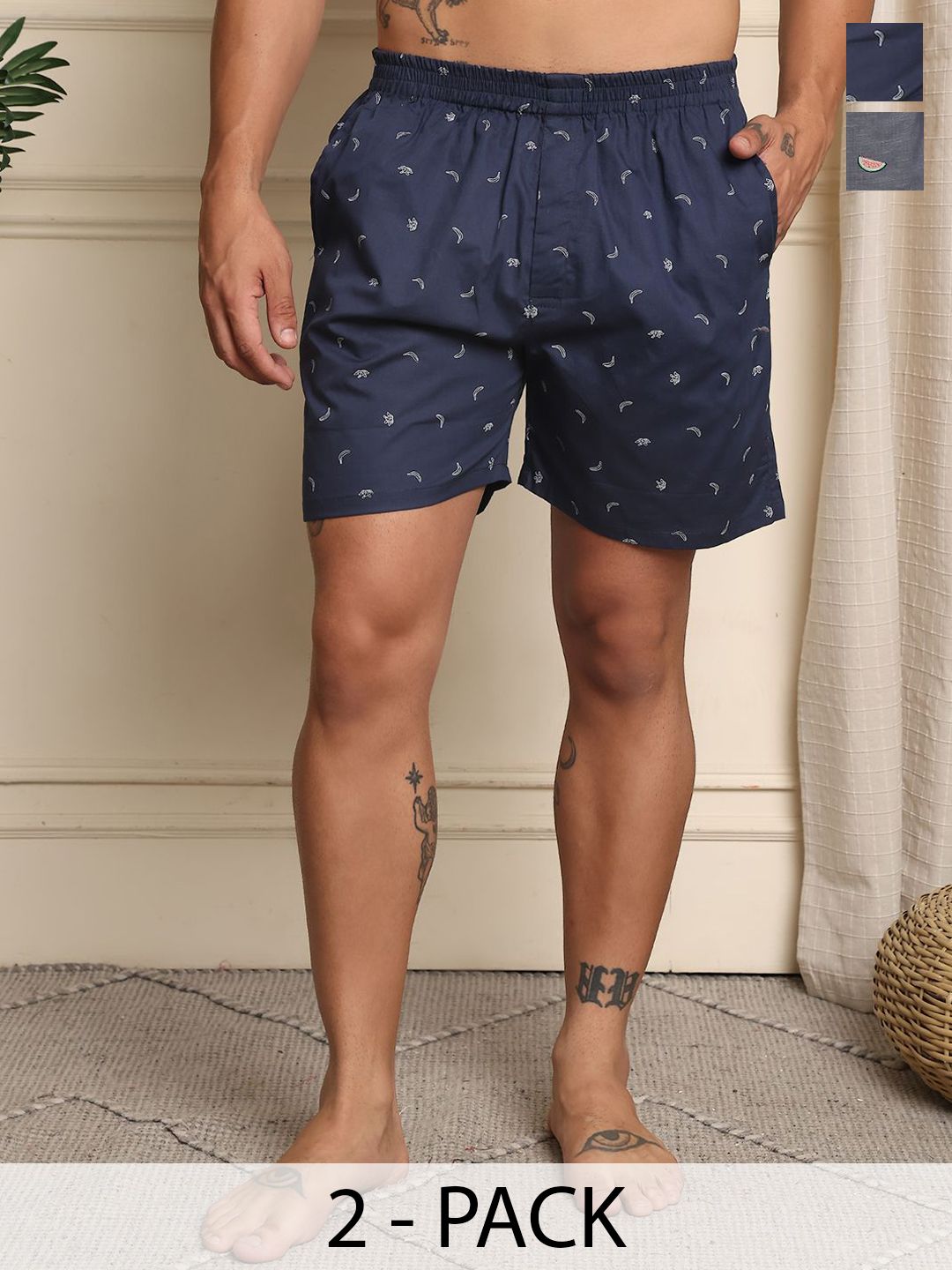 Mast & Harbour Pack Of 2 Printed Pure Cotton Boxers BOXCOM141-S-picture-40