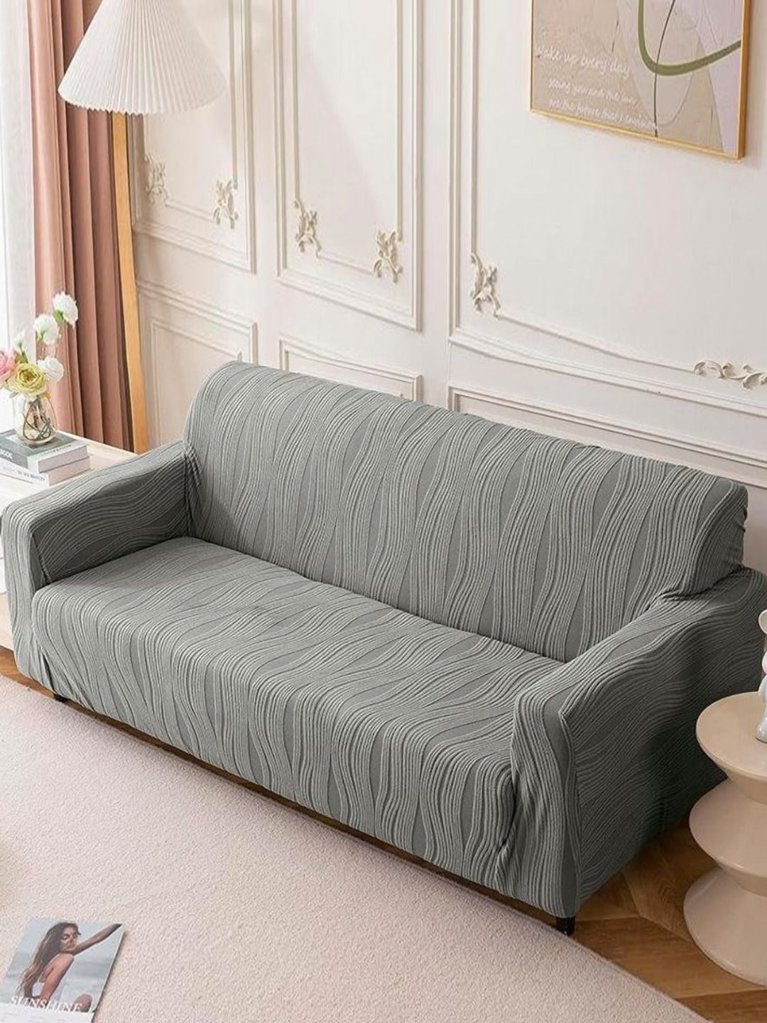 Stylista Grey Polyester Sofa Cover With Arms-picture-12