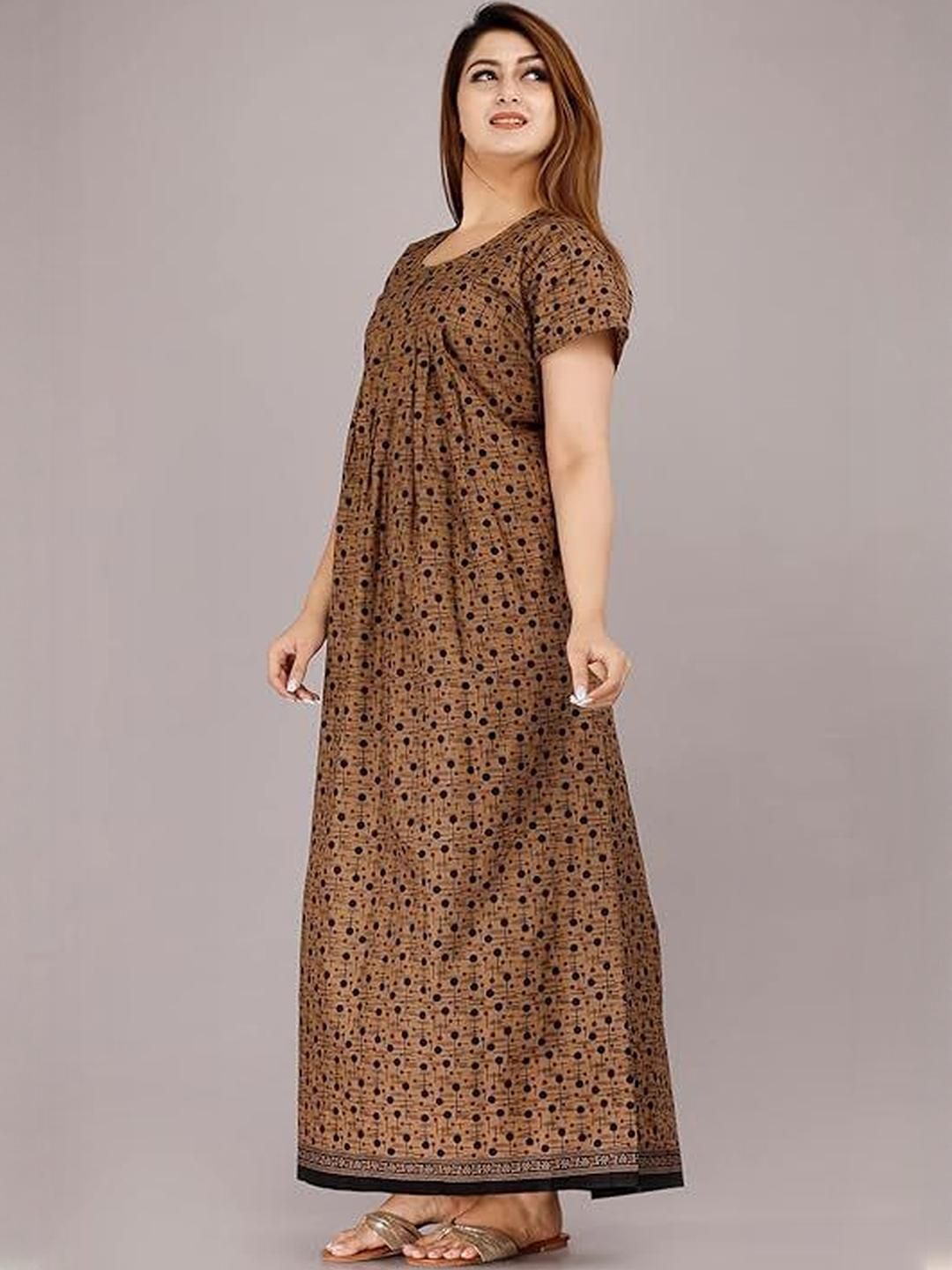 AAKARSHANA Brown Pure Cotton Maxi Printed Nightdress-picture-30