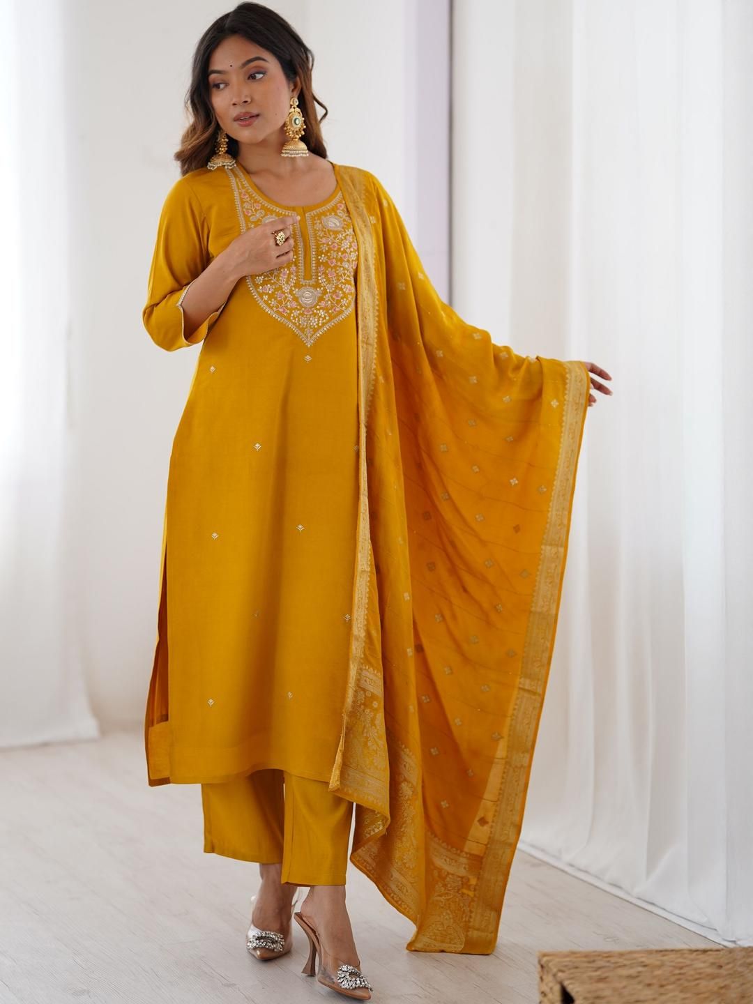 KALINI Women Embroidered A-Line Kurta Set