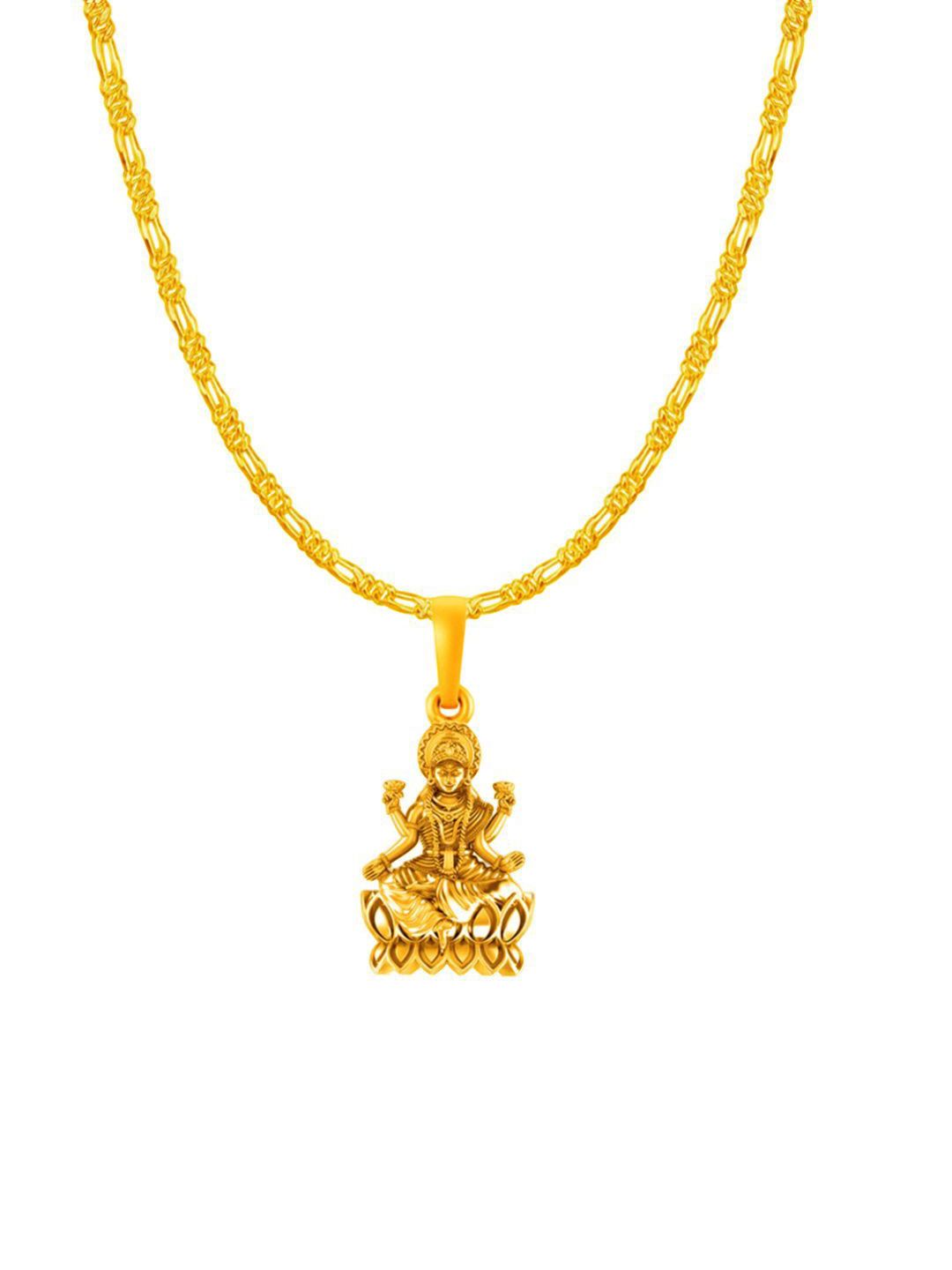 AKSHAT SAPPHIRE Men 925 Silver 22KT Gold-Plated Laxmi Ji Pendant with Figaro Chain-picture-25