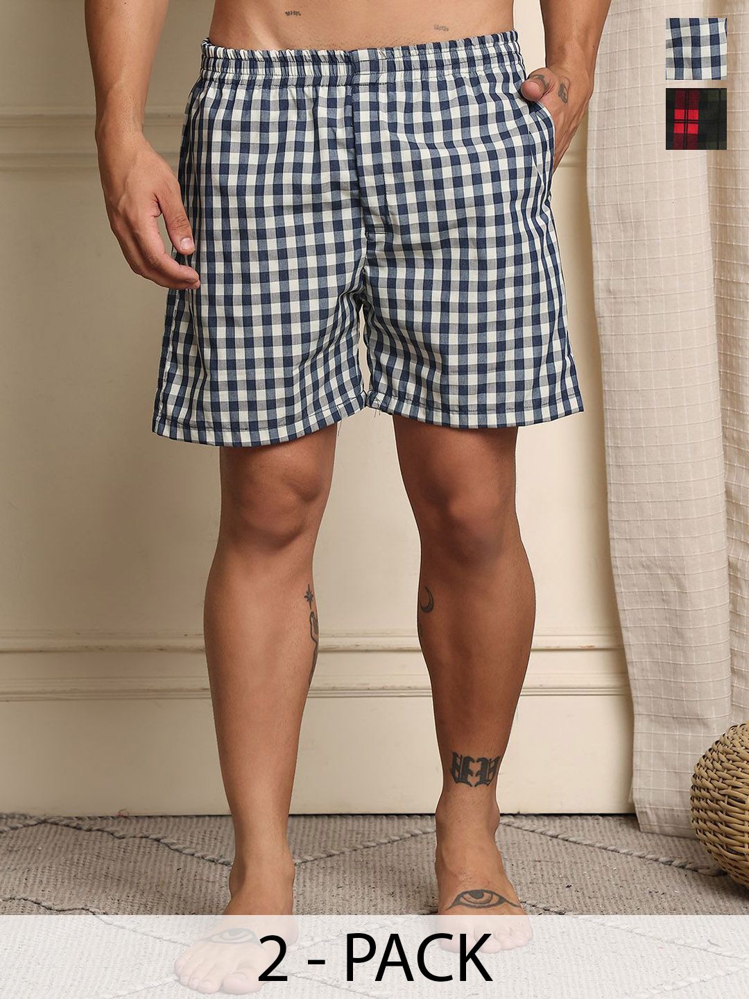 Mast & Harbour Pack Of 2 Checked Cotton Boxers BOXCOM35-S-picture-10